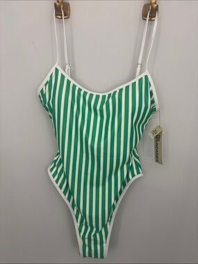 No Boundaries Green & White Striped Scoop One-Piece Swimsuit